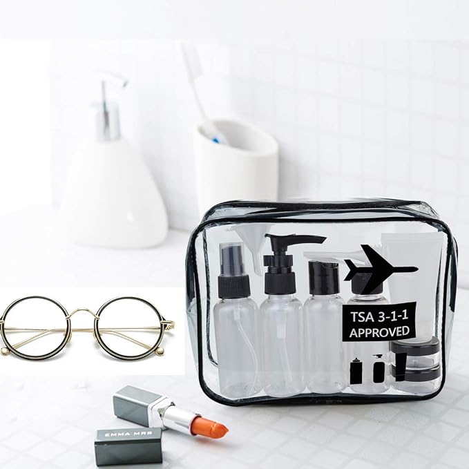 Travel Bottles and TSA Approved Toiletry Bag, Clear Quart Size with Leak-Proof Travel Containers Set Makeup Bag Accessories for Liquids Carry-On Luggage Compliant for Airplaine - Image 8