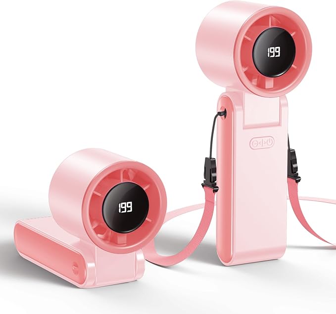 Portable Handheld Turbo Fan, 199 Gear Speed, 24 Hs Cooling Time, 5500mAh Rechargeable Mini Personal Hand Fan, Foldable Design, Travel Essentials, Beach Vacation, Gifts for Women, Men,Pink by Unknown