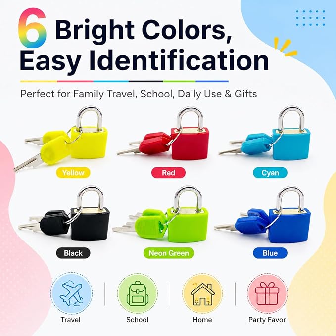 6PCS,Suitcase Locks,Small Padlock,Locker Lock with Key,Mini Locks with Keys,Perfect for Securing Backpacks, Boxes, School, and More - Image 6