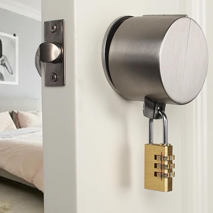 Door Knob With Lock,Without Drilling ,Dementia Door handle lock，From Outside Prevents Turning of Door Knob and Access to Keyhole,for Apartment Evictions，Childproof (Stainless steel with padlock) - Image 7