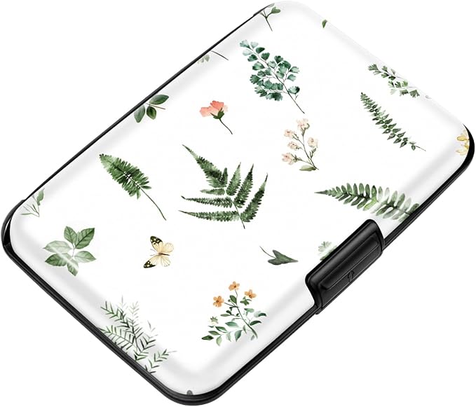 Coco Rossi Credit Card Holder RFID Aluminum Small Mini Wallet Women | Metal Wallet, Business Cards Holder, ID Case, Slim Sleeves, Womens Girls Gift, Carry Wallets for Travel, Green Leaves by Coco+Rossi