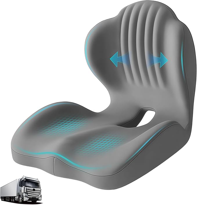 Memory Foam Seat Cushion with Lumbar Support Pillow for Truck Driver, Ergonomic L-Shaped Car Seat Cushion for Tailbone Pressure Relief, Non-Slip Chair Pad for Long Driving, Gray by Serdyes