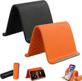 Airplane Phone Holder 2 Pack (Black+Orange), Flexible Silicone Aluminum Foldable Phone Stand, Travel Essentials & 0.12" Ultra-Thin Desktop Mount for iPhone, Flight, Bed, Office, Treadmill by BAOYUANDA