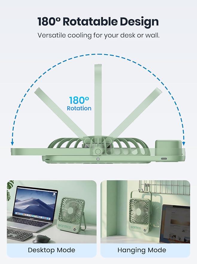 Warmco D3 Portable Travel Fan 10000mAh, Ultra-Slim, 24H Runtime | Quiet 7-Inch Rechargeable Desk Fan, Digital Display For Camping, Office, Bedroom & Cruise - Image 6