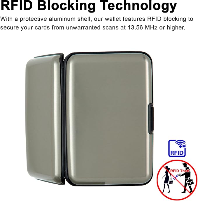 Credit Card Holder, RFID Blocking Metal Card Wallet for Women Men Slim ID Card Holders Protector Aluminum Business Hard Case (Grey) - Image 3