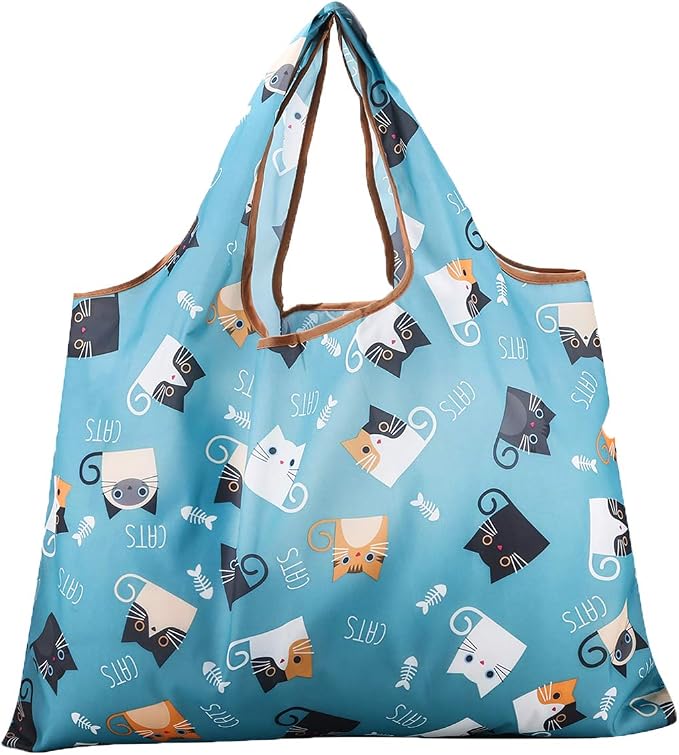 Reusable Grocery Bag, 2 Packs Large Washable | Foldable Eco Friendly Nylon Heavy Duty Fits in Pocket Shopping Tote Bag Mothers Day Gifts (Cattie) - Image 2