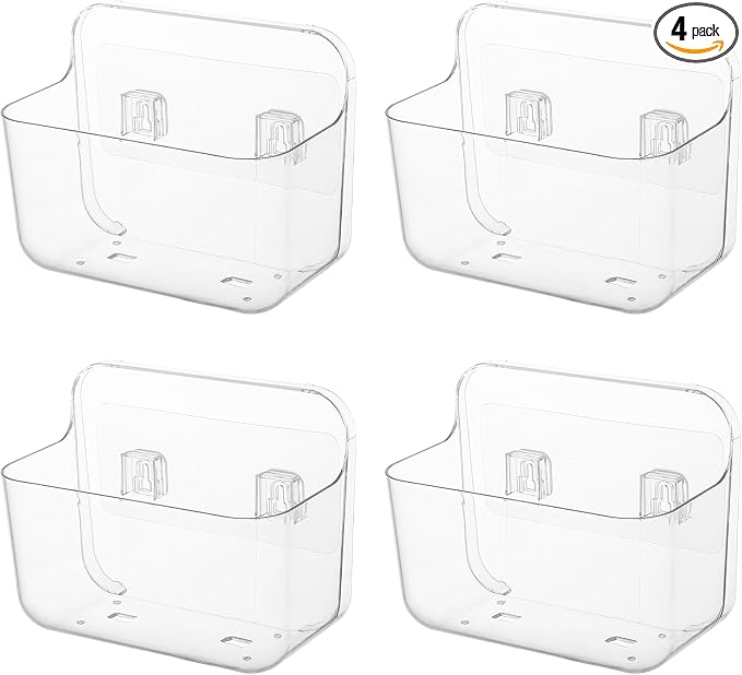 Kitchen Under Sink Cabinet Door Organizer, 4 Pack, Adhesive Clear Acrylic Wall Mount Shelf, Bathroom Makeup Storage Bins, Shower Caddy, Spice Rack, Drink Packet Sponge Dishwasher Pod Holder by Veefos