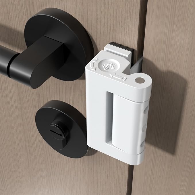White Adjustable Portable Door Lock,Security Door Reinforcement Lock | Child proof Safety Door Latches,Zinc Alloy Front Door Lock,No Drill,for Home,Hotels,Apartments Prevents Unauthorized Entry - Image 5