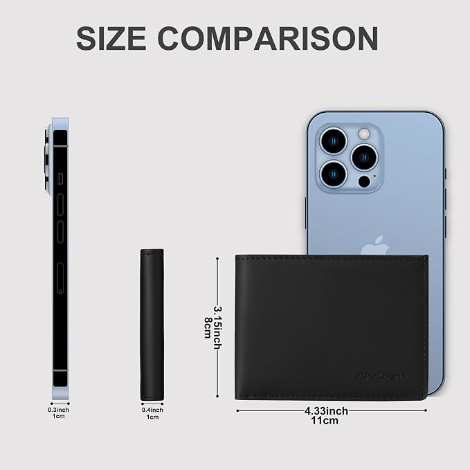 Chelmon Genuine Leather Slim Wallet for Men ID Window with RFID Blocking Minimalist Front Pocket Mens Bifold Bussiness Card Holder Gift for Men, Craze Horse Black - Image 3