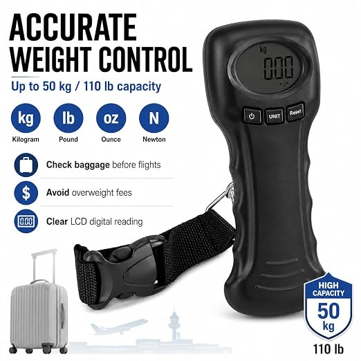 Digital Luggage Scale 50kg 110lb ABS Portable Travel Baggage Scale Anti Slip Handle Auto Lock LCD Display Hanging Luggage Scale with Manual for Travel Suitcase Airport - Image 2
