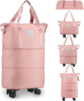VOOWO Rolling Duffle Bag with Wheels, Expandable Foldable Duffle Bag for Travel, Rolling Under Seat Luggage Carry on Duffel Bags, Wheeled Travel Duffel Large Overnight Weekend Bags (Pink) by VOOWO