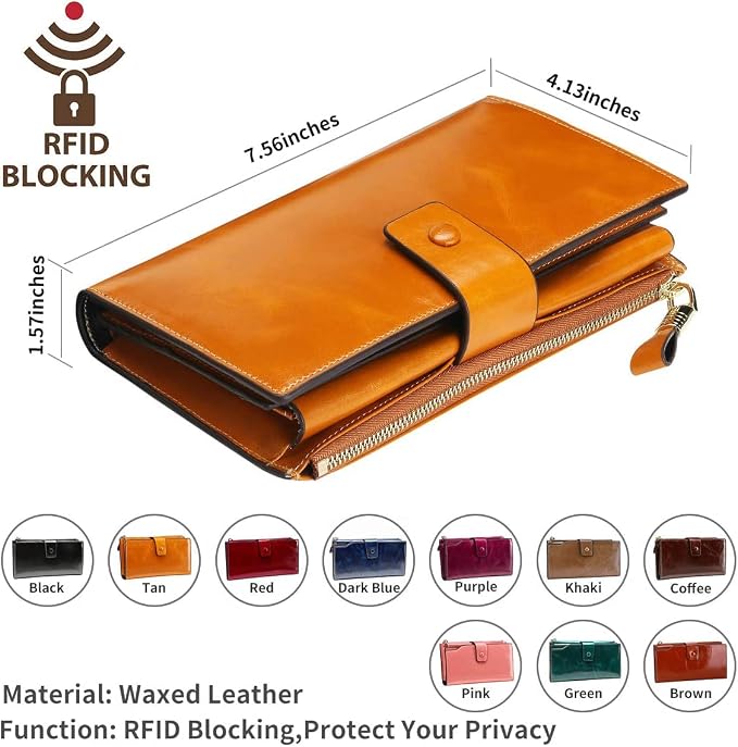 Itslife Womens Wallet Leather RFID Blocking Large Capacity Luxury Wax Genuine Leather Clutch Wallet with Card Holder - Image 5