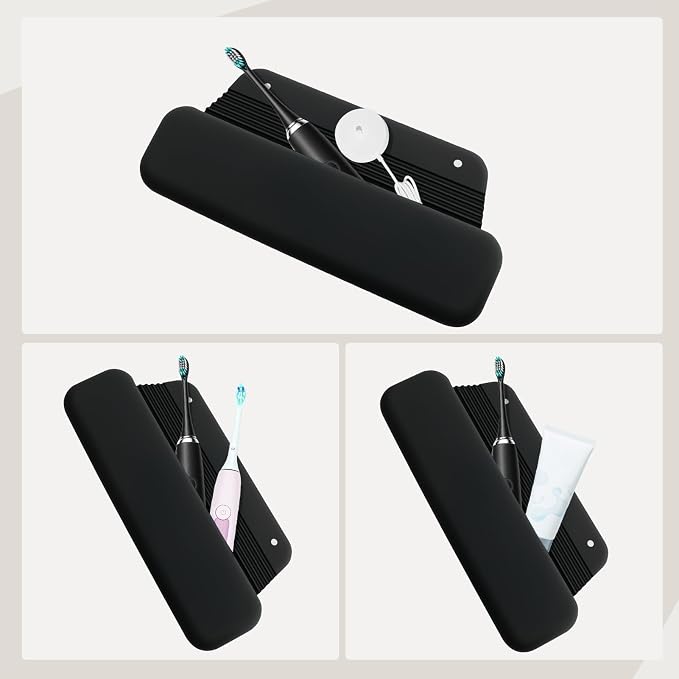 Silicone Electric Toothbrush Travel Case, Portable Protective Cover Compatible with Philips Sonicare, Oral-B, Aquasonic, Suri, Burst - Black - Image 7