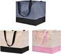 3 Pack Canvas Reusable Grocery Bags Heavy Duty（Blue + Pink + Black）, 8.3 gal Foldable Large Tote Bag with Handles, Holds 60 lbs Canvas Shopping Bags & Washable Eco-friendly Bags with 5 Pockets by CNaiyunpin