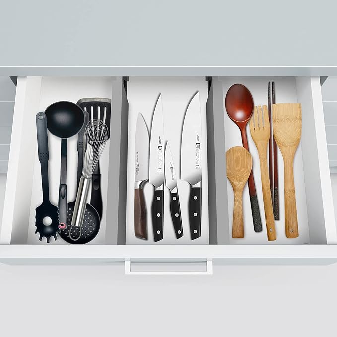 Bambüsi Bamboo Drawer Dividers 6 Pack - Deep Drawer Organizer, Adjustable 16 to 22 Inch Expandable Dividers, 2.6 Inch High Wood Separators for Kitchen, Clothes, Bedroom, Bathroom, Office - Grey | Bamboo, Spring Loaded, No Tools Needed, Fits Wide Drawer... - Image 7