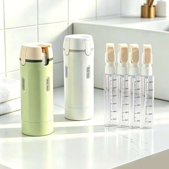 4-in-1 Travel Dispenser Bottle, TSA Approved Leakproof Set(White) | 4-in-1 rotatable design, leakproof hard shell, 4x30ml/1oz liquid containers, TSA carry-on approved, essentials for women&men - Image 2