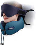 Travel Pillow, Neck Pillow Airplane for Long Flight Sleeping | Soft Supportive Foam, Head Pillow 3D Eye Mask & Seat Strap for 360°Support Head, Neck & Chin Travel Essentials Aqua & Purple by Bonairest