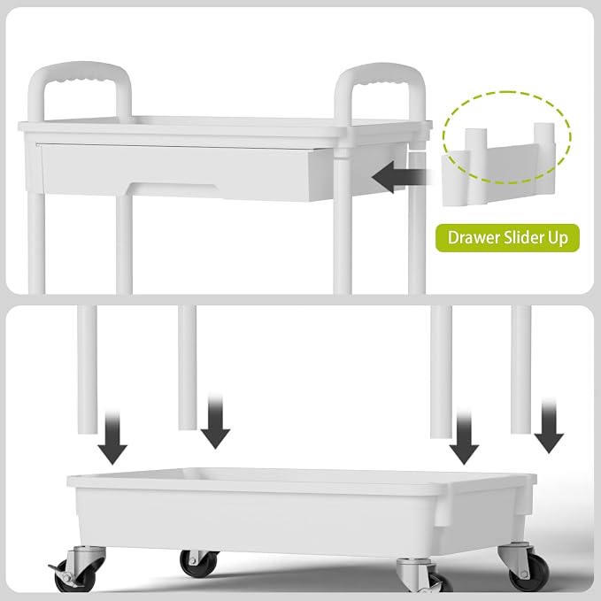 Sorgion 3 Tier Rolling Cart Organizer,Laundry Room Bathroom Organizers and Storage Office Shelves Mobile Shelving Unit Kitchen Trolley Cart with Wheels for Art,Craft,Diaper,Bedside,Snack(White) - Image 5