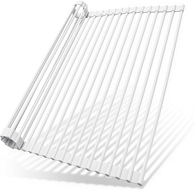 Ohuhu Over Sink Dish Drying Rack, 17.6" W x 15.4" L Roll Up Dish Racks Kitchen Sink Organizer Silicone Wrapped Large in Sink Dish Drying Rack Foldable Rolling Drain Mats Anti-Slip by Ohuhu