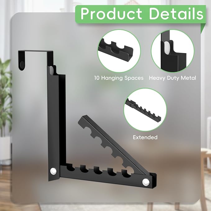 Foldable Over the Door Hooks, Over the Door Hanger for Space Saving | Heavy-duty and Portable, Suit Door Up to 1 3/4" Thick with 10 Slots for Hanging Clothes, Perfect for Small Dorm and Bedroom - Image 4
