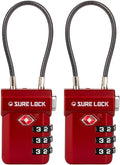 SURE LOCK TSA Approved Luggage Locks with Open Alert Indicator, 3 Digit Combination Cable Travel Lock for Suitcase, Backpack, Gym Locker, Toolbox, Carry On & Travel Bag by Hopeyoucanstaysafe
