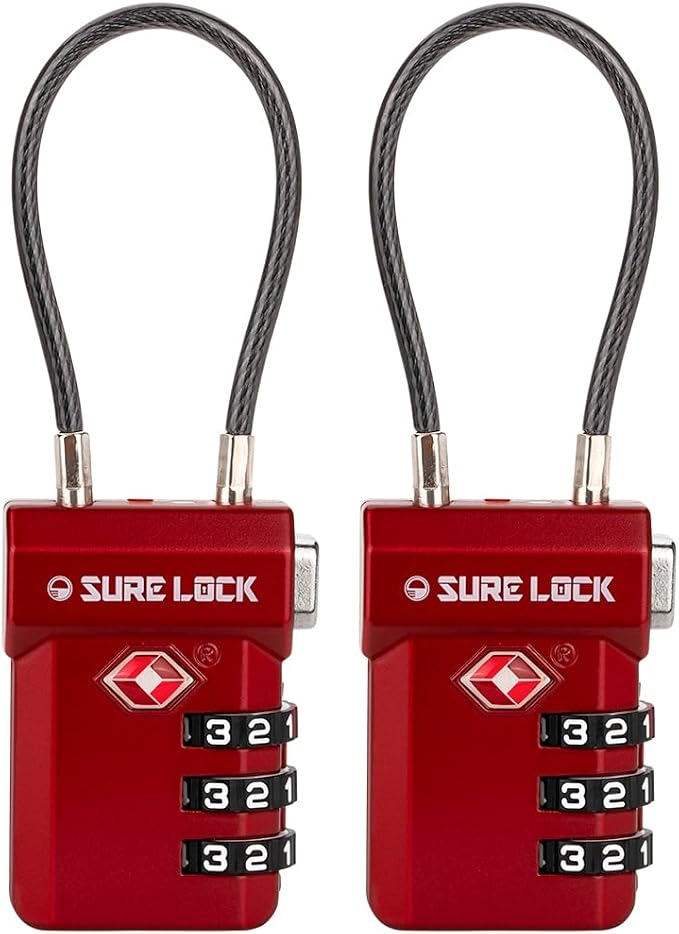 SURE LOCK TSA Approved Luggage Locks with Open Alert Indicator, 3 Digit Combination Cable Travel Lock for Suitcase, Backpack, Gym Locker, Toolbox, Carry On & Travel Bag by Hopeyoucanstaysafe