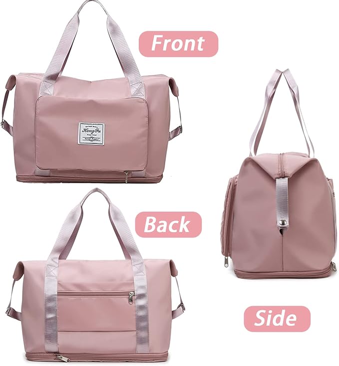 INVODA Travel Bag for Women Expandable Weekender Overnight Bag Carry on Sports Tote Gym Bag Waterproof Foldable Duffel Bag (Dark Pink) - Image 5