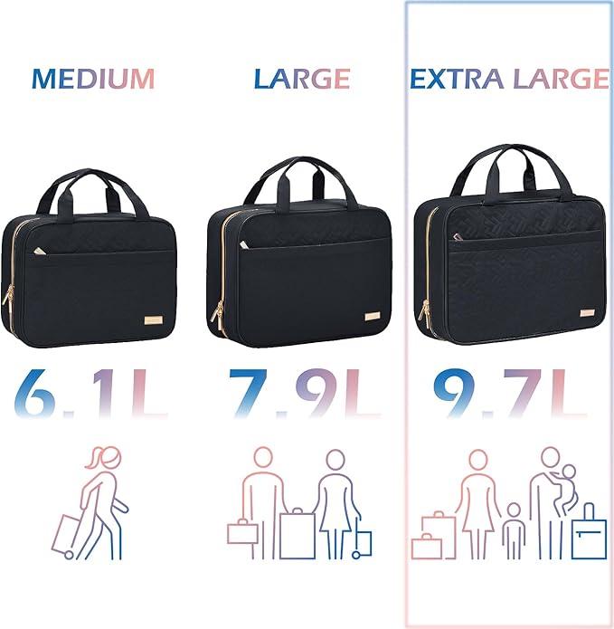 NISHEL Travel Toiletry Bag for women, Portable Hanging Organizer for Family-Sized Shampoo, Conditioner, Brushes Set, Makeup Accessories, Extra Large Size, Black | for FamilySized Shampoo, Conditioner, Brushes Set, makeup Accessories, Extra Large Size, ... - Image 3