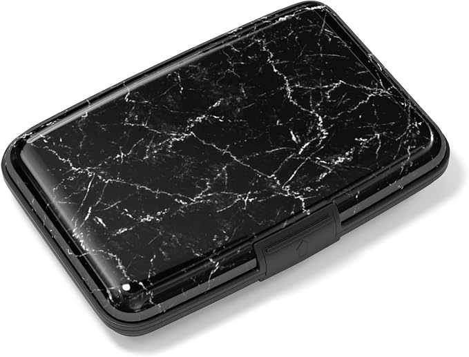 Rimilak Aluminuml Credit Card Holder,Black Mable | Mini Credit Card Wallet RFID Blocking Slim Metal Hard Case for Women Men by Rimilak