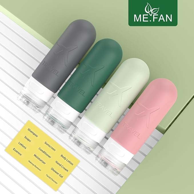 ME.FAN Travel Bottles for Toiletries,3oz Silicone Travel Size Containers, TSA Approved Squeezable Portable Split Bottle, Travel Accessories for Conditioner Shampoo Lotion - 4 Pack Morandi - Image 2