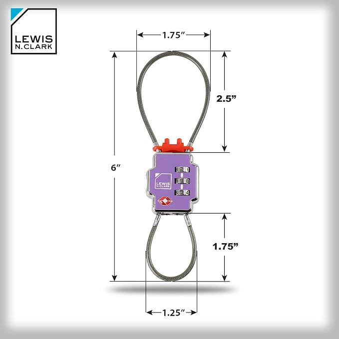 Lewis N Clark 3X Security Lock TSA Luggage Locks for Suitcases, Carry On, Laptop Bag, Set Combo to Create Secure Padlock for Travel, Vacation, Business, or Backpacking, Purple, 1 Pack - Image 2