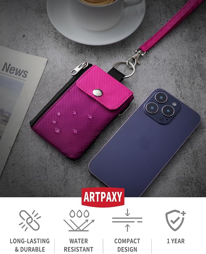 Artpaxy Minimalist Wallet For Mens Womens, Keychain RFID Blocking Zipper Small Wallet with ID Window 2 Lanyards,Water Resistant Travel Cash Card Coin Case Boys Girls - Image 2