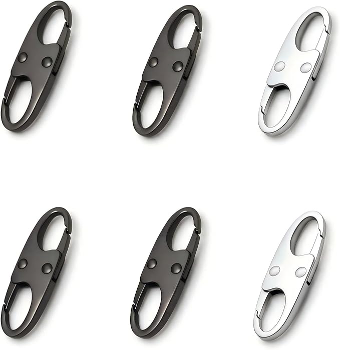 6 Pcs Anti Theft Zipper Clips, Elegant Zinc Alloy Small Carabiner Clip for Backpacks Purse Luggage, Double Opening Zipper Lock for Travel, Space Gray & Silver by Unknown