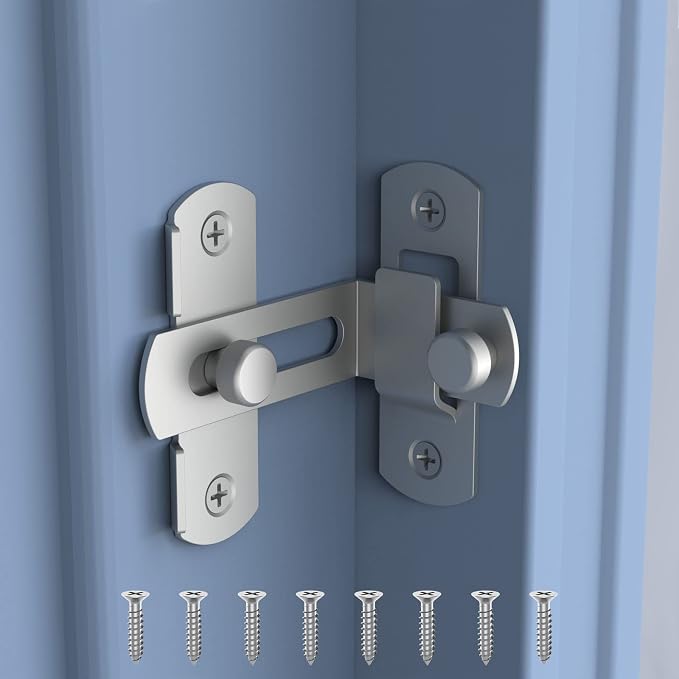Barn Door Lock, 90 Degree Bifold Flip Door Latch, Silver | Stainless Steel Angle Latch Lock for Barn, Bathroom, Outdoor, Garage by MbotneeDirect