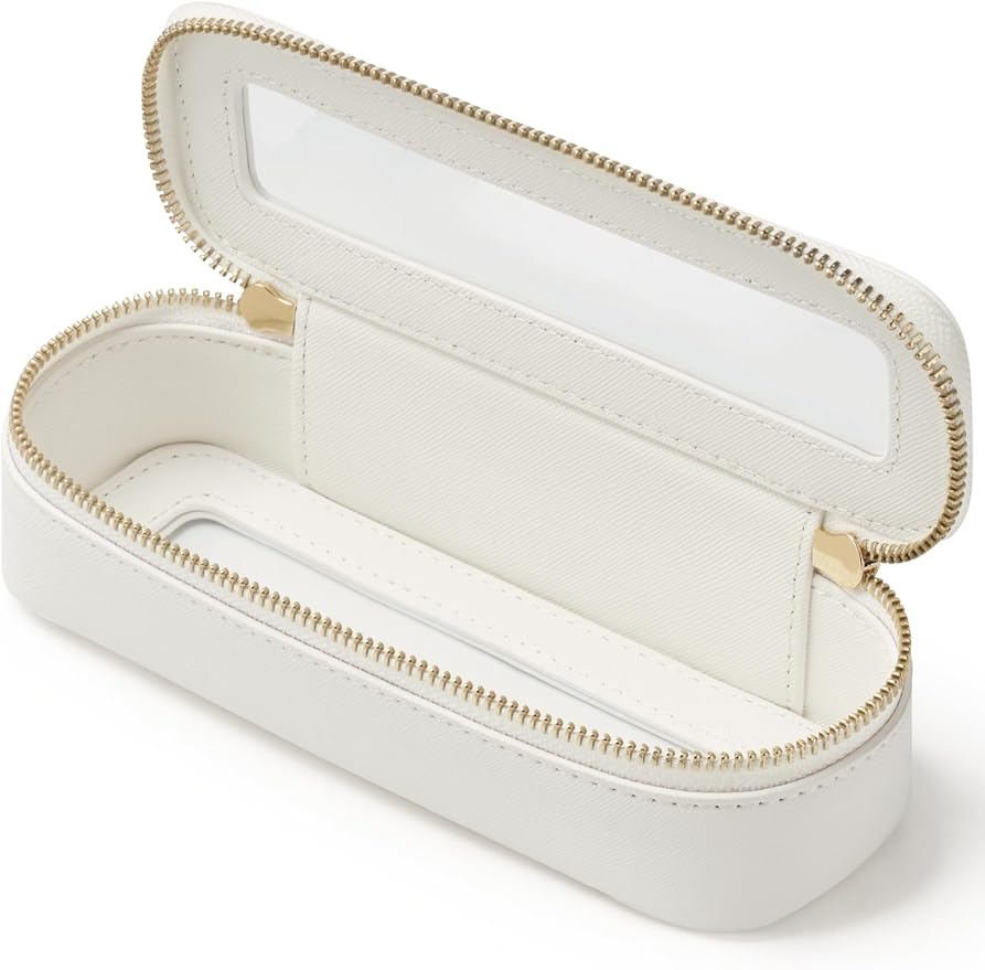 Slim Makeup Brush Bag Travel Clear Toiletry Bag for Women Cute White Make Up Bag for Traveling Cosmetic Bag Organizer Waterproof Tansparent Beauty Makeup Case by POPVIBE