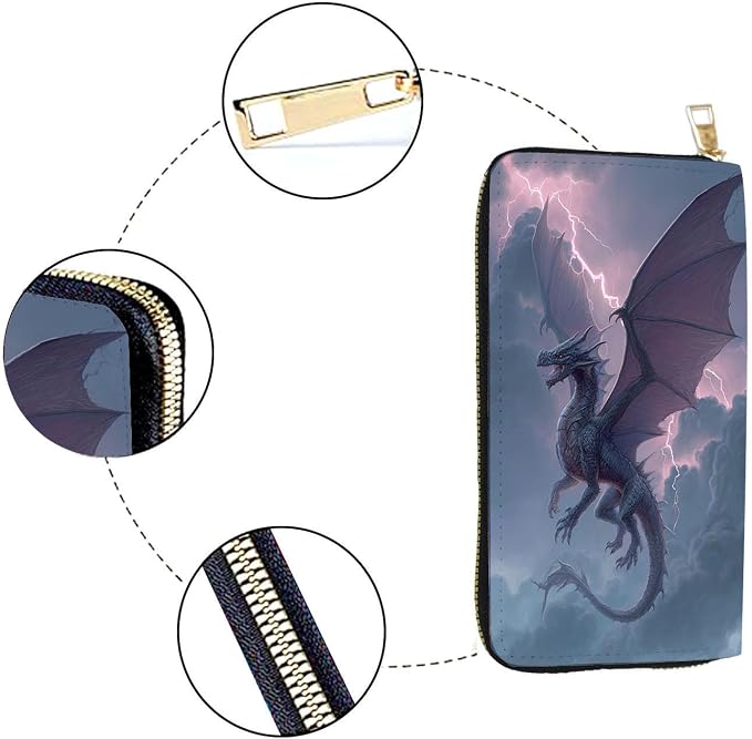 Women's RFID Blocking PU Leather Zip-Around Wallet, Large Capacity Clutch with Phone Holder, Travel Purse & Card Organizer with Removable Wristlet,Purple Dragon - Image 4