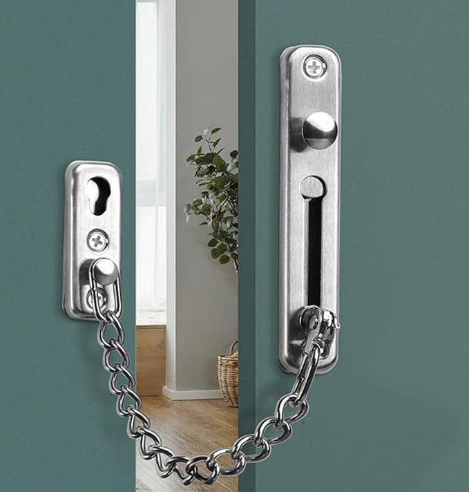 KAFENDA Security Door Chain Lock,Door Locks for Kids Safety | Stainless Steel Hotel Door Lock With Spring Button,Sturdy Door Chains for Front Door,Door Safety Locks from Inside - Image 6
