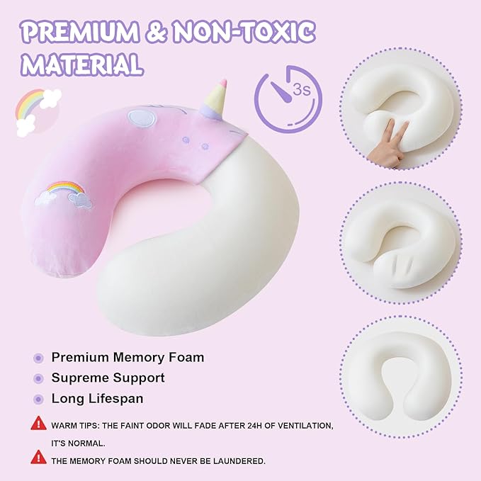 Cirorld Travel Pillow for Kids Adult Cute Neck Pillow for Traveling Memory Foam Airplane Pillow Sleep Mask Animal Flight Pillow Head Rest Neck Support for Cars Long Flights (Pink, 9-12 Y/O) - Image 4