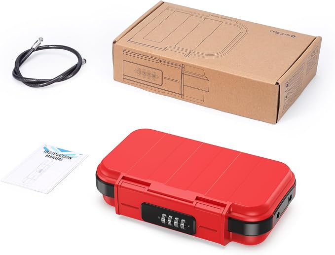 LOFICOPER Travel Safe Lock Box, Waterproof Beach Lock Box, Anti-Theft Personal Security Case with 4 Digit Resetable Code, Removable Chain, Portable Safe for Travel, Home, Office, Keys, Cash, Red - Image 8
