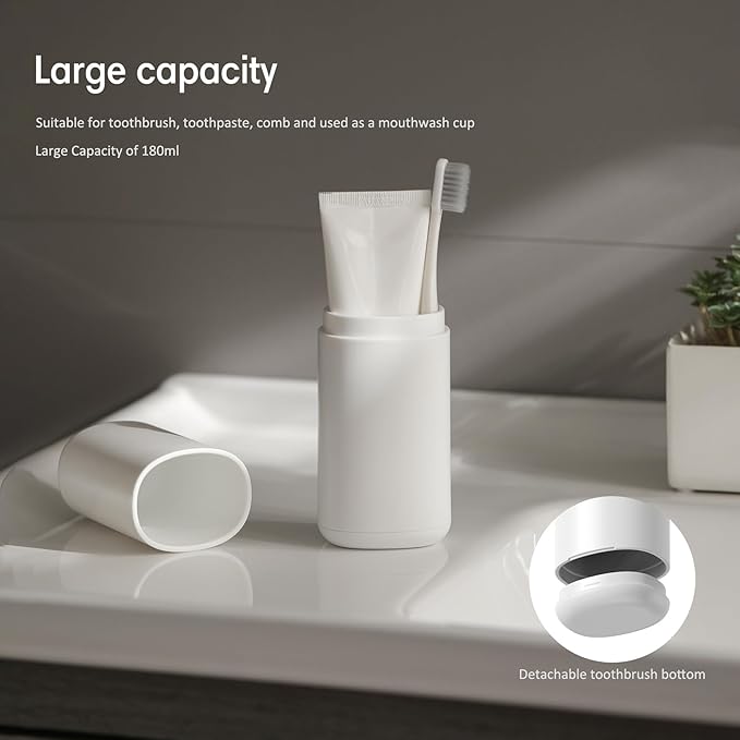 BALUCA Travel Toothbrush Case, Portable Tooth Brush Holder and Toothpaste Cover Container with Mouthwash Cup, Compact Oral Clean Tools Organizer for Traveling/Camping/School/Home - Large Capacity - Image 2
