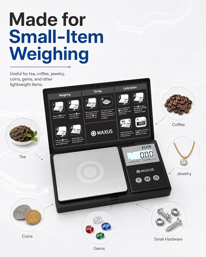 Digital Pocket Gram Scale 500g x 0.01g High Precision with Tray | Weighs Small Food, Jewelry, Ounces, Grains, LCD Display, Tare Function - Image 7