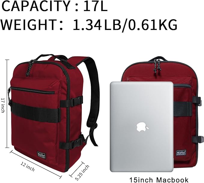 Underseat Carry-On Backpack Luggage, 15-inch Laptop Lightweight Backpack with trolley strap, Travel Commute Gym Sport, 17L Red Wine - Image 2