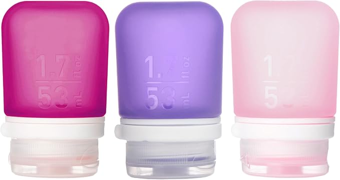 humangear GoToob+ 3-Pack, Small (1.7 fl oz), Rose/Lilac/Magenta | Refillable & Leak-Proof Silicone Travel Size Bottles with Locking Cap for Toiletries, Camping & TSA Carry-On by humangear