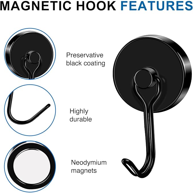LOVIMAG Swivel Magnetic Hooks, 120LBS, Pack of 8 | Cruise Cabin Ship Essentials 2026, Heavy Duty Magnets for Refrigerator, Classroom, Kitchen, Hanging Mug, Black - Image 3