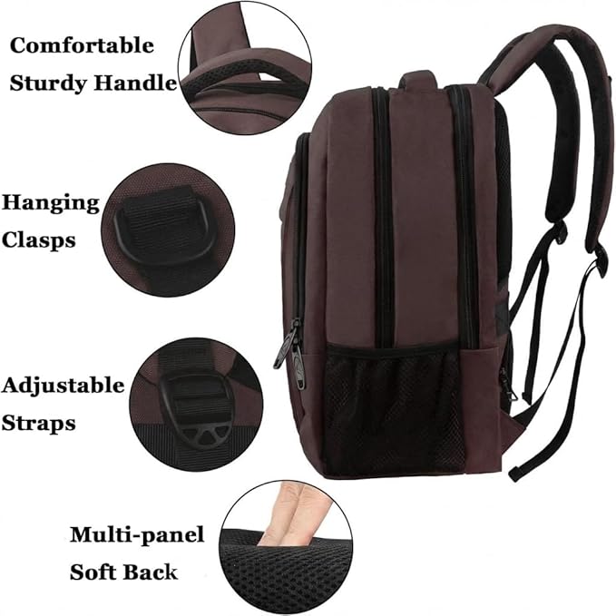 MATEIN Brown 32L Laptop Backpack, 15.6 Inch Water Resistant Work School Bag | Sturdy Casual Daypack, Carry On Underseat Personal Item Bag, Travel Luggage Backpack for Airlines, Hidden Anti Theft Pocket - Image 5