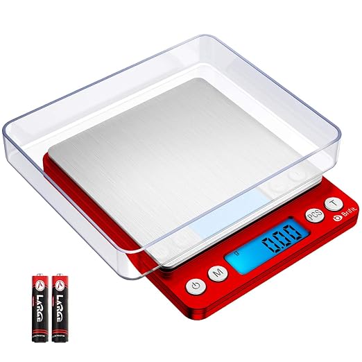 AMIR Upgraded Digital Kitchen Scale, 500g Mini Pocket Jewelry Scale, Cooking Food Scale with Back-Lit LCD Display, 2 Trays, 6 Units, Auto Off, Tare, Stainless Steel (Batteries Included) by AMIR