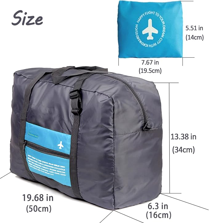 Foldable Travel Duffel Bag 2PCS Sports Gym Tote Water Resistant Carry on Luggage bag Weekender Overnight Bag (Pink+Blue) - Image 2