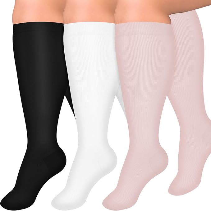 Diu Life 3 Pairs Plus Size Compression Socks for Women and Men Wide Calf Extra Knee High Support for Circulation by DiuLife