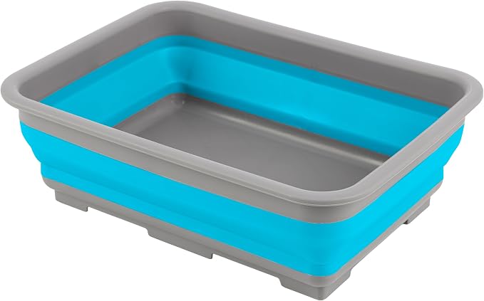 Wakeman Collapsible Bucket for Cleaning Supplies, Blue, 7.27L | Foldable Wash Bin Dish Tub - Collapsible Wash Basin or Camping Sink for Beach, Tailgating, Soaking Laundry or Camping Gear by Wakeman