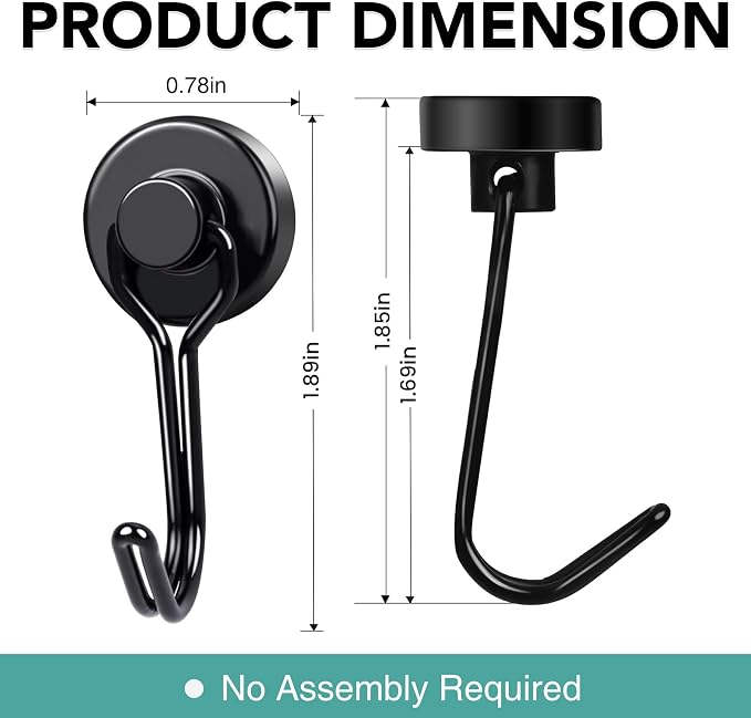 Magnetic Hooks 12 Pack 40Lbs Heavy Duty Neodymium Magnet Hooks | Black Magnetic Swivel Hooks for Hanging Rust Proof Strong Magnets with Hook Magnetic Metal Hanger for Storage - Image 4